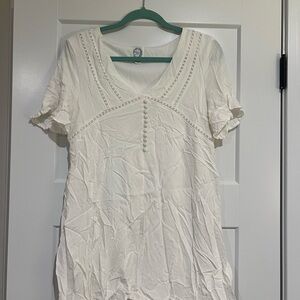 Blue Rain Cream Dress with Button Detail